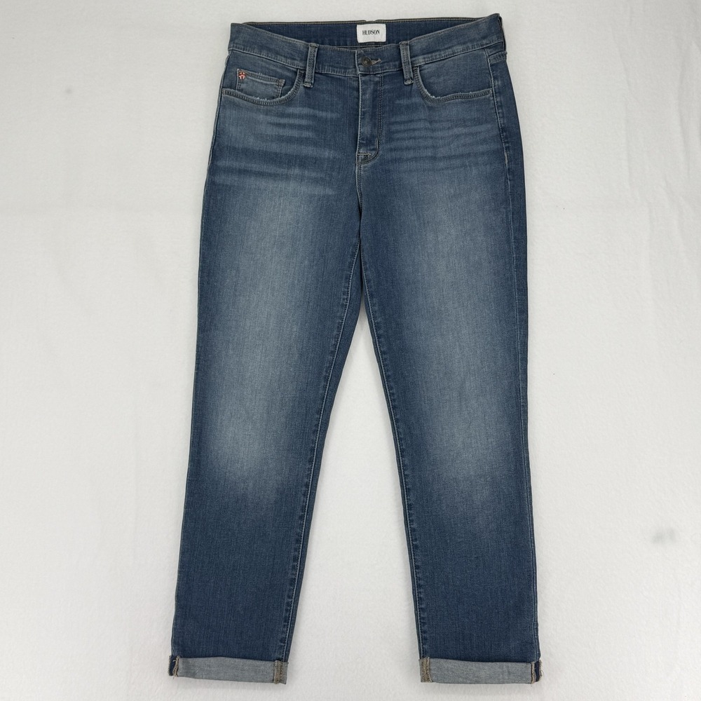 Hudson Natalie Slim Boyfriend Crop Jeans Women 27 Blue Medium Wash Stretch Denim